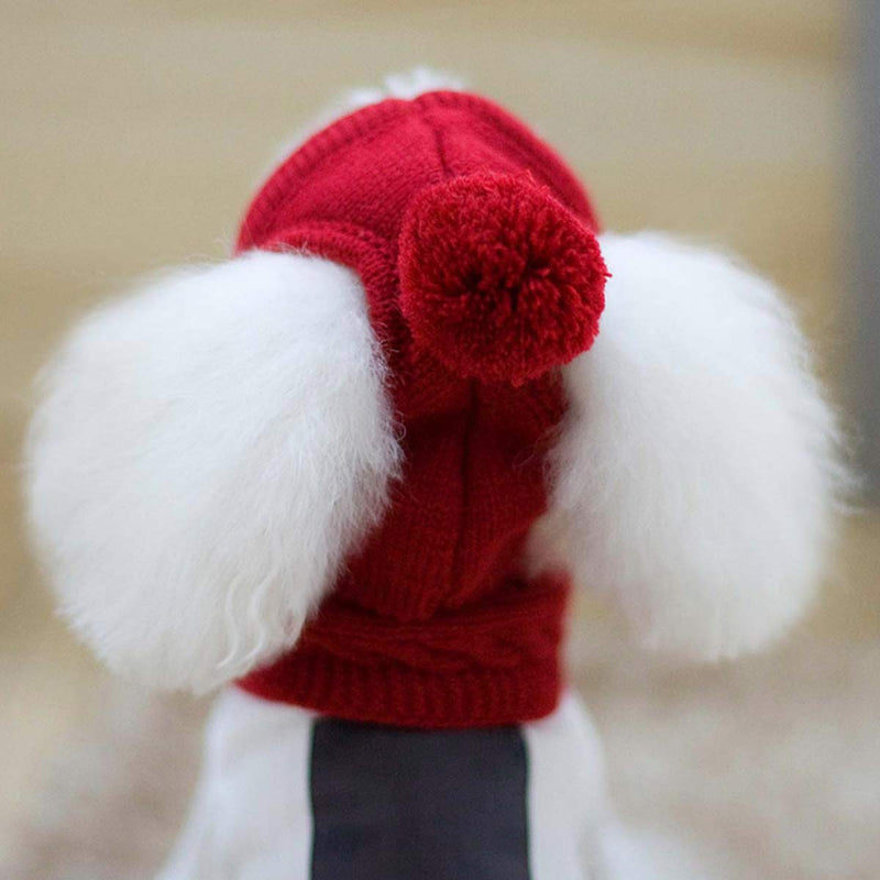 Goclothod Pet Dog Knitted Scarf and Hat Set Winter Neck Ear Warmer Red - BeesActive Australia