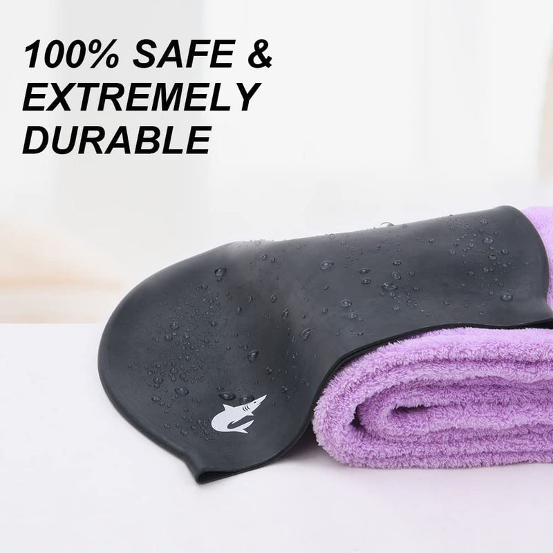 Silicone Swim Caps for Long Hair, Cover Ears Swimming Caps with 3D Ear Pockets or Adult Youths, Flexible Waterproof Swimming Caps for Women #1 Basic-black - BeesActive Australia