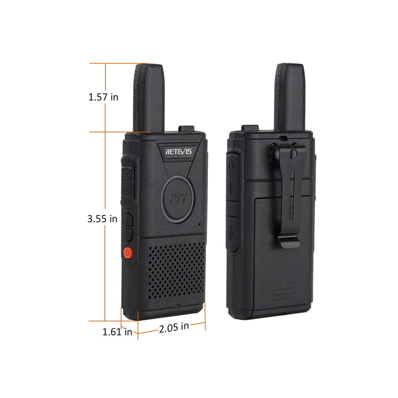 [AUSTRALIA] - Retevis RT18 Walkie Talkies Rechargeable Long Range,Portable FRS Two Way Radios,Small Mini,Dual PTT,Metal Clip,for Kids Adults Family Camping Skiing(2 Pack) 