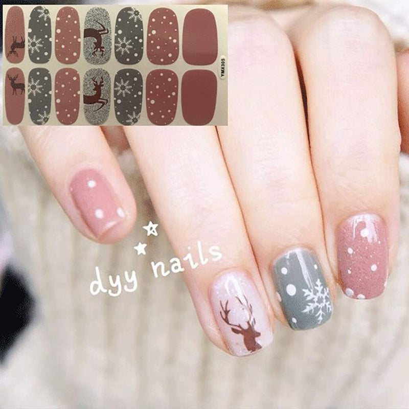 WOKOTO 6 Sheets Adhesive Nail Art Polish Sticker Strips With 1Pcs File Winter Nail Wraps Decals Manicure Kits For Christmas - BeesActive Australia