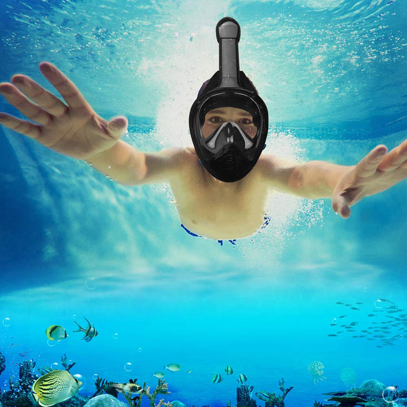 QingSong Full Face Snorkel Mask, Snorkeling Set with Camera Mount, 180 Degree Panoramic View Anti-Fog Anti-Leak, Snorkeling Gear for Adults Black Small - BeesActive Australia