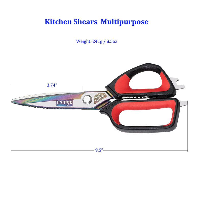 LIVINGO Heavy Duty Kitchen Shears - Titanium Coated Hot Forged Sharp Multipurpose Stainless Steel Utility Shears for Household Culinary Food Cutting Chicken Meat Cooking, Dishwasher Safe, 9.5 Inch - BeesActive Australia