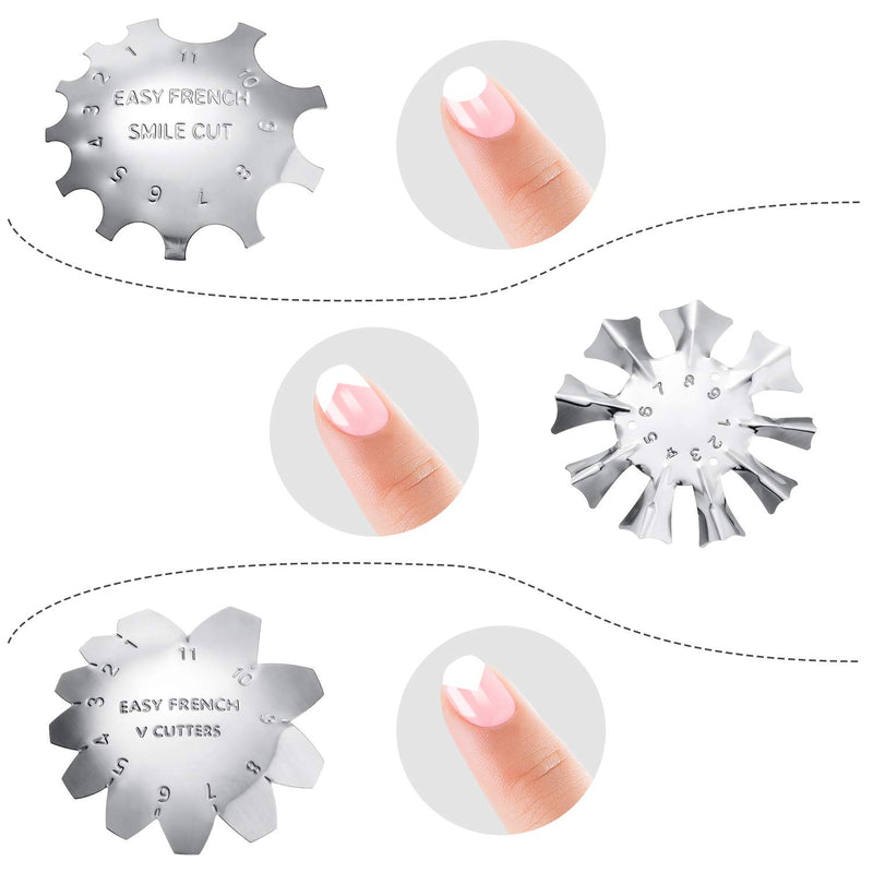 6 Pieces Nail Manicure Edge Trimmer Diy Plate Module, Stainless Steel Easy French Smile Line Gel Cutter Tool, Nail Acrylic Tool Kit (6 Patterns) Silver - BeesActive Australia