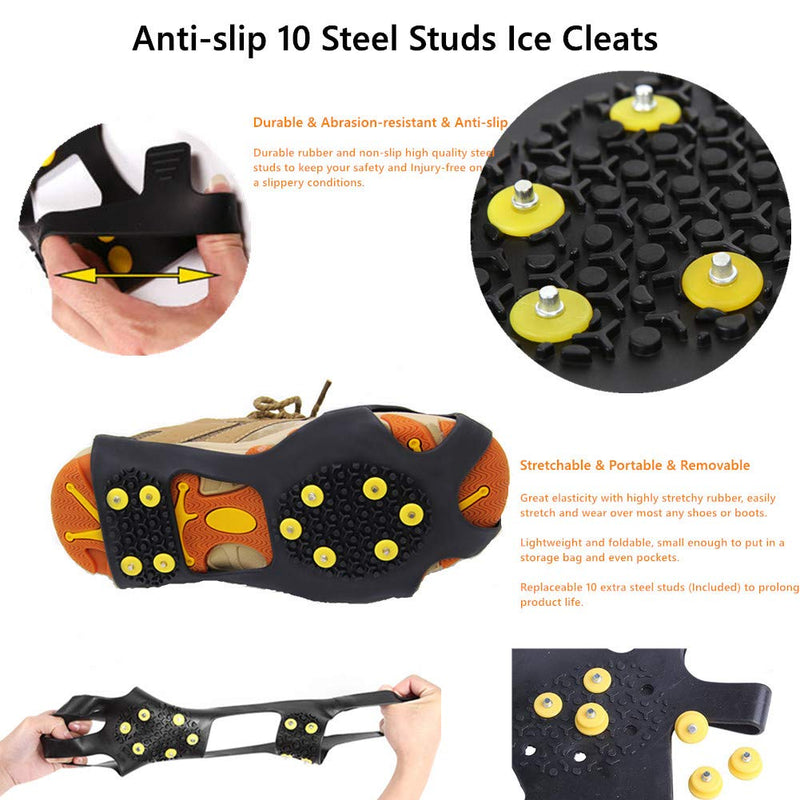 Aerexier Ice Cleats Snow Grips - Anti-Slip Crampons Traction Cleats Ice & Snow Grippers 10 Steel Studs for Women Men Kids’ Shoes and Boots (Extra 10 Studs) Small [Women(5-7)/Men(3-5)] - BeesActive Australia