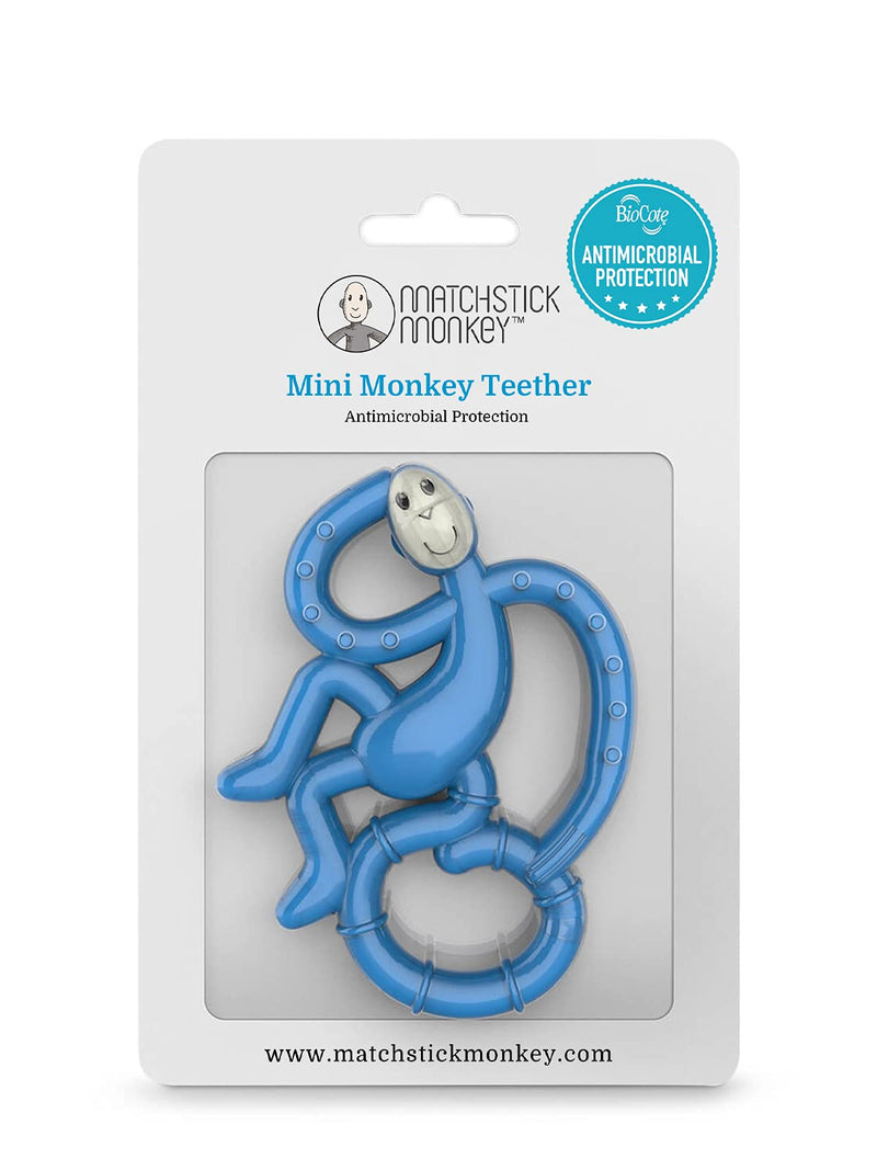 Matchstick Monkey, Mini Teething Toy for Baby, Stimulates and Massages Sore Gums, 3 Months Old+,Blue 1 Mini Monkey Teether Blue Monkey - BeesActive Australia