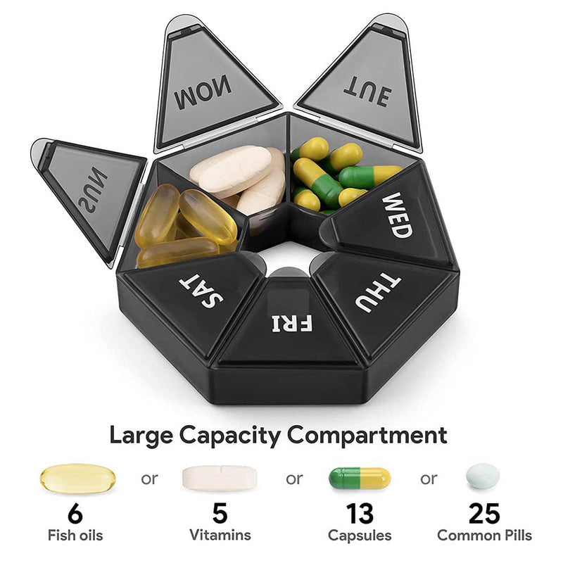 Pill Boxes 7 Day 1 Times A Day,Weekly Pill Organizer Travel Tablet Boxes for Medications Vitamins(Black) - BeesActive Australia