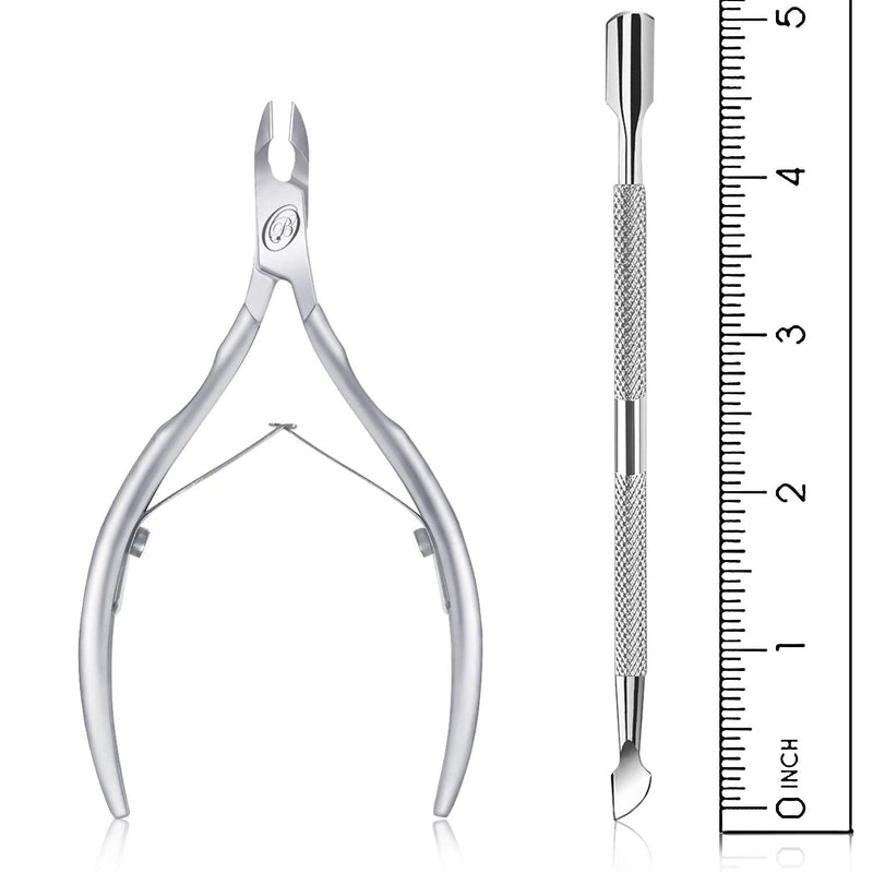 Cuticle Trimmer with Cuticle Pusher - Cuticle Remover Cuticle Nipper Professional Stainless Steel Cuticle Cutter Clipper Durable Pedicure Manicure Tools for Fingernails and Toenails (Silver) - BeesActive Australia