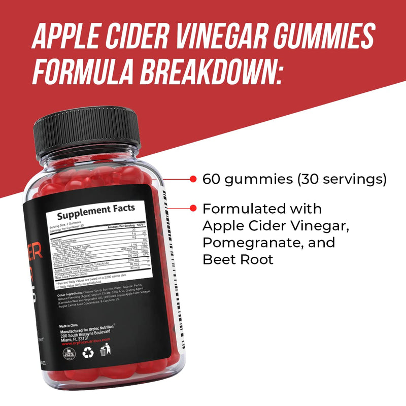Apple Cider Vinegar Gummies - 1000mg - Formulated to Support Weight Loss Efforts & Gut Health* - Supports Digestion, Detox & Cleansing* - ACV Gummies W/VIT B12, Beetroot & Pomegranate (60 Gummies) 60 Count (Pack of 1) - BeesActive Australia