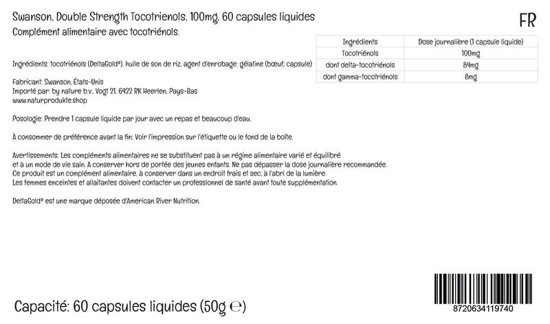 Swanson, Tocotrienols, Double Strength, Vitamin E, 60 Liquid Capsules, High Dose, Lab-Tested, Gluten Free, Non-GMO - BeesActive Australia