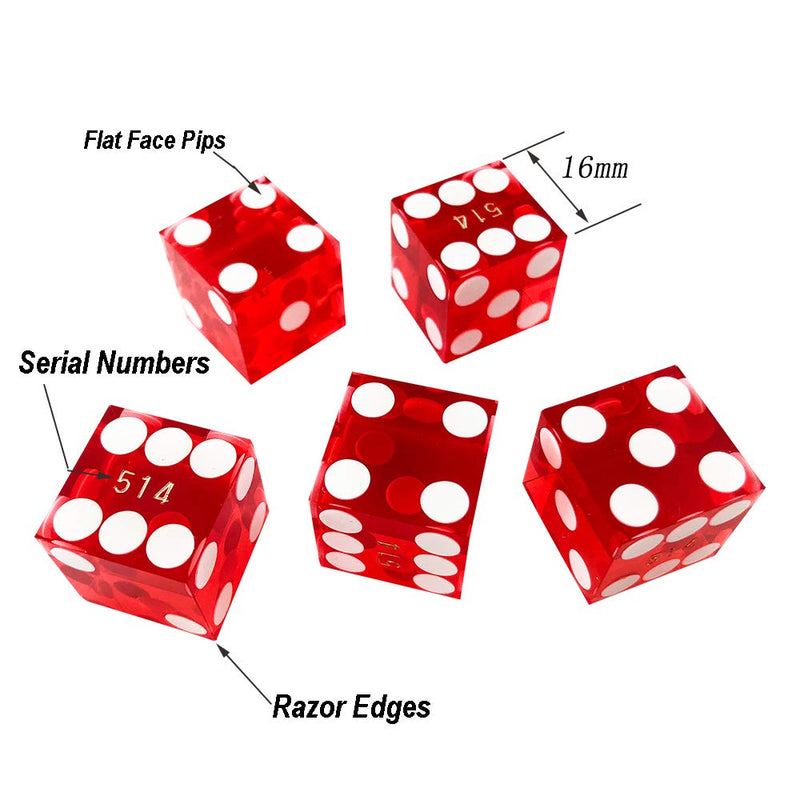 Yuanhe Grade AAA Precision 16mm Serialized Casino Craps Dice with Razor Edges and Corners, 5dices per Set - BeesActive Australia