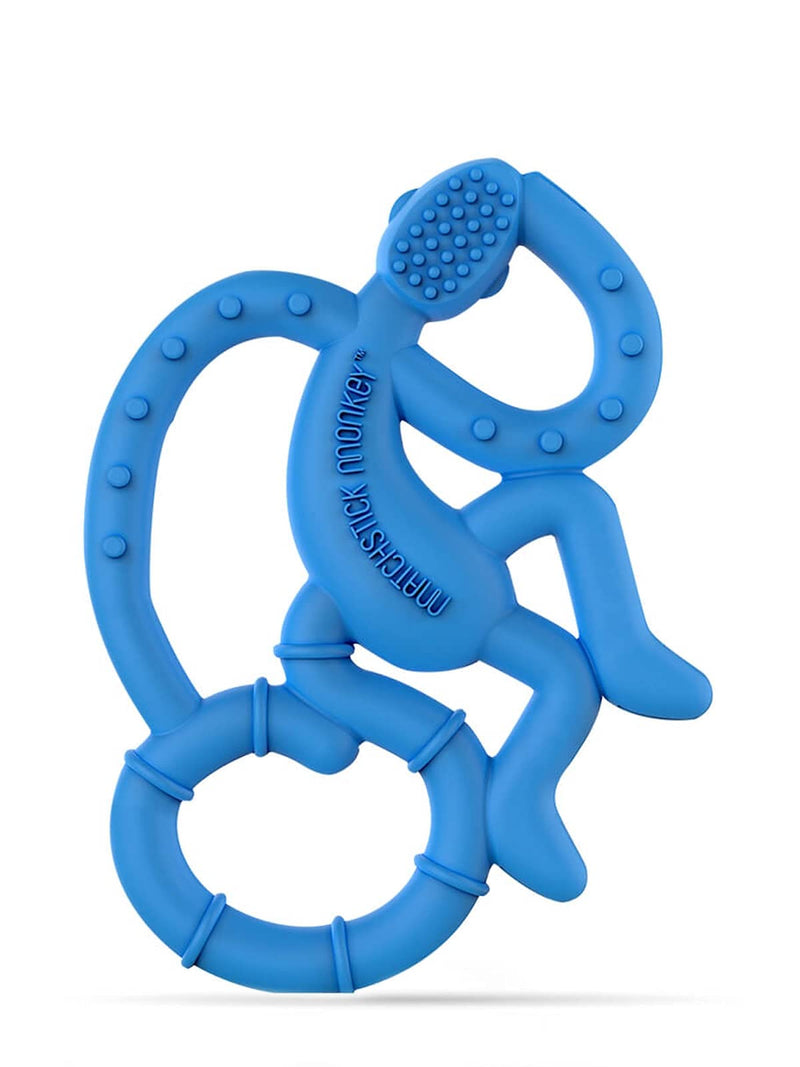 Matchstick Monkey, Mini Teething Toy for Baby, Stimulates and Massages Sore Gums, 3 Months Old+,Blue 1 Mini Monkey Teether Blue Monkey - BeesActive Australia