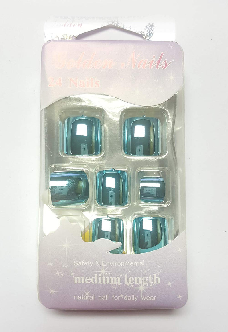 24 PCS Full Cover False Toe Tips (Metallic Blue) - BeesActive Australia