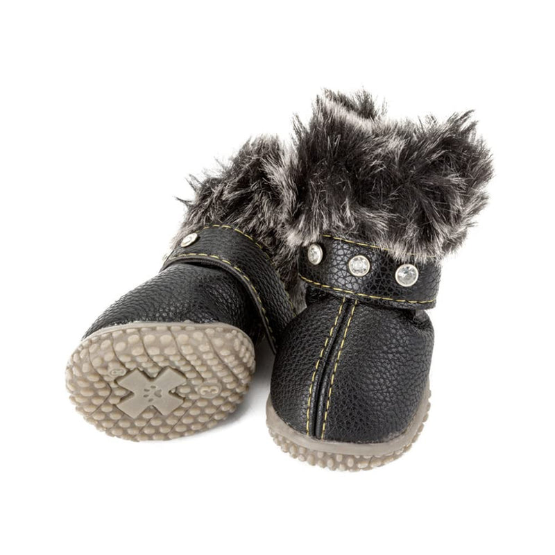Hdwk&Hped Warm Dog Snow Boots Waterproof PU Small Dog Boots Anti-Slip Pet Shoes Paw Protector for Winter 2 Styles #1-#5 Rhinestone style - black #4 - BeesActive Australia