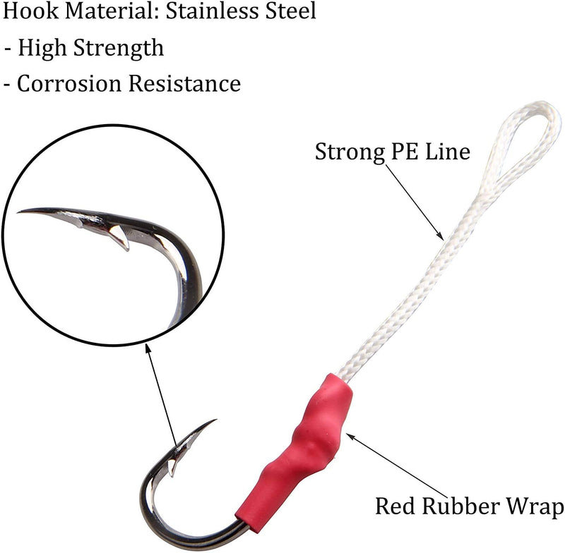 Fishing Assist Hooks with PE Line - 53pcs/106pcs Saltwater Jig Fishing Hooks Butterfly Jig Hooks Split Ring Slow Pitch Jig Hooks Stainless Steel Hooks for Trolling 106pcs assist hooks - BeesActive Australia