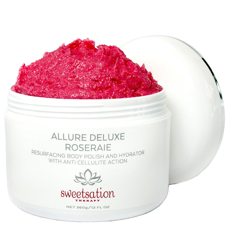 Allure Deluxe Roseraie Best Resurfacing Body Polish and Hydrator, with Anti Cellulite action, 12 oz. Scrub and moisturizer in one. Infused with Rose and Vanilla. - BeesActive Australia