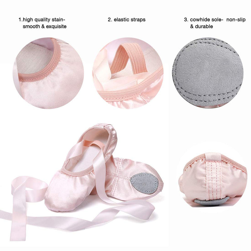 [AUSTRALIA] - iCKER Girls Pink Ballet Dance Shoes Split Sole with Satin Ballet Slippers Flats Gymnastics Shoes BA01(Toddler/Little Kid/Big Kid) 13 Little Kid 