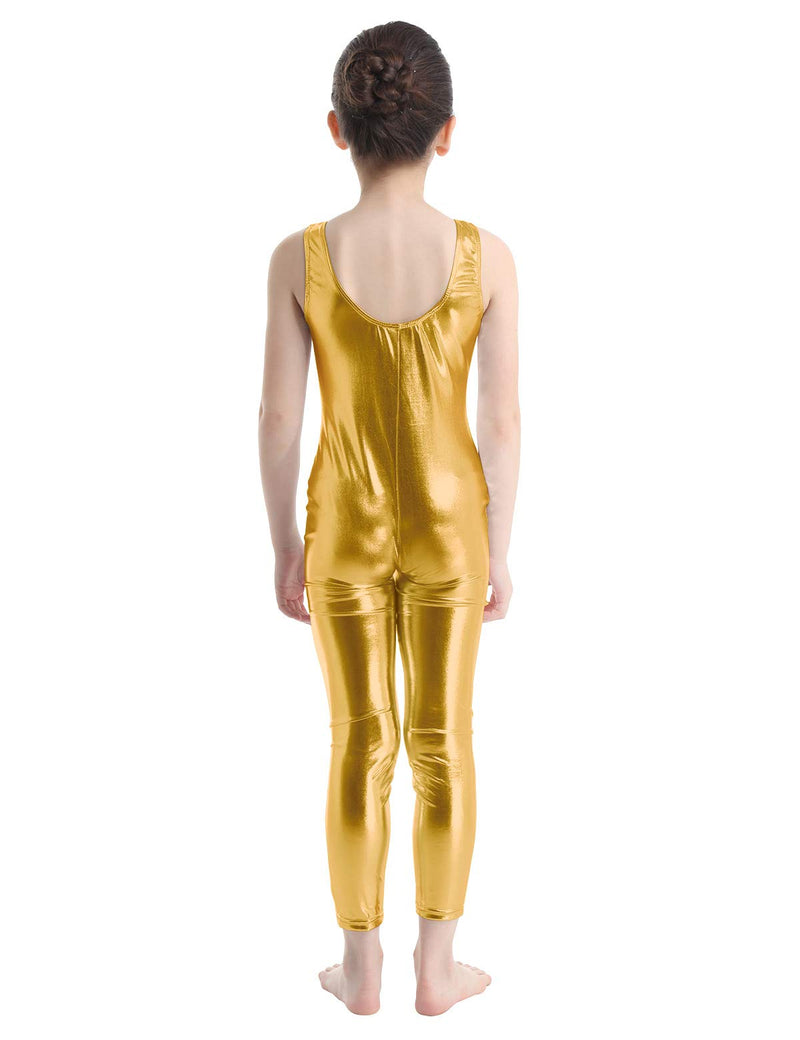 iEFiEL Girls One Piece Ballet Dance Gymnastics Leotard Teamwear Metallic Tank Unitard Toddler Kids Biketard Gold 10-12 - BeesActive Australia