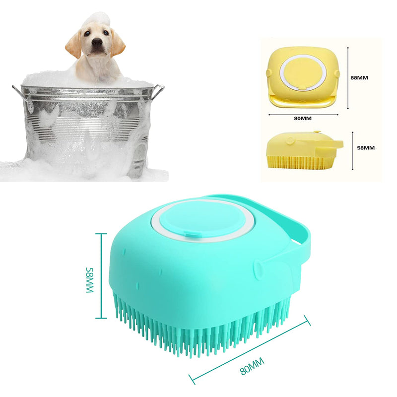 ELEGX Pet Grooming Bath Massage Brush with Soap and Shampoo Dispenser Soft Silicone Bristle for Long Short Haired Dogs Cats Shower (Yellow) Yellow - BeesActive Australia