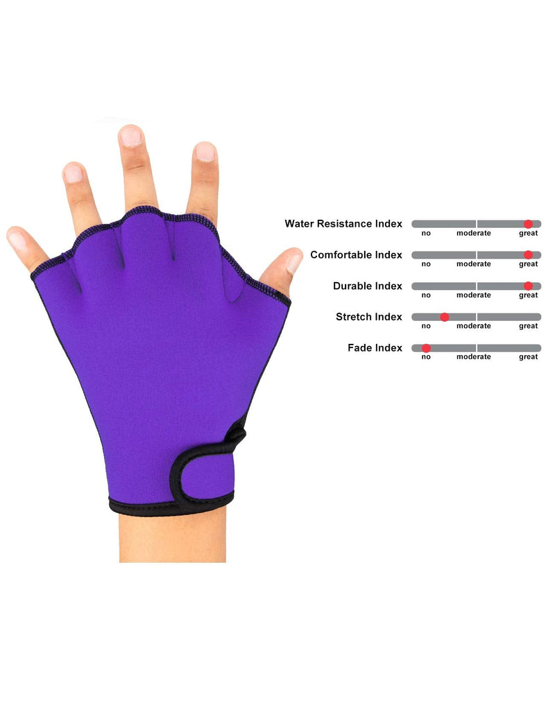 FitsT4 Aqua Gloves Webbed Paddle Swim Gloves Fitness Water Aerobics and Water Resistance Training for Men Women Children Purple Medium - BeesActive Australia