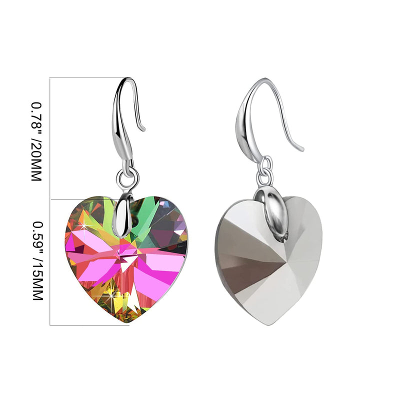 Love Heart Austrian Crystal Earring For Women,14K Gold Plated Hypoallergenic Drop Earrings For Sensitive Ears 1-Silver-Green - BeesActive Australia