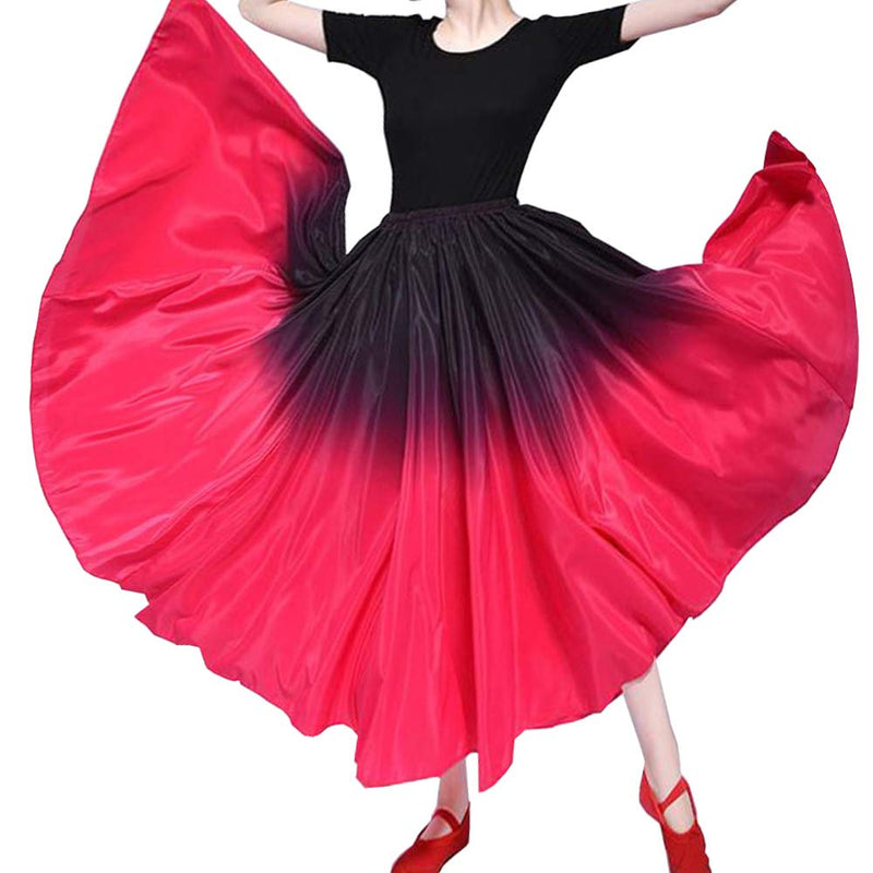 [AUSTRALIA] - Performance Silky Feeling Black Red Indian Gradient Spain Bull Belly Dance Circle Skirt Prom Evening Party Dress skirt length 90cm Black-pink 