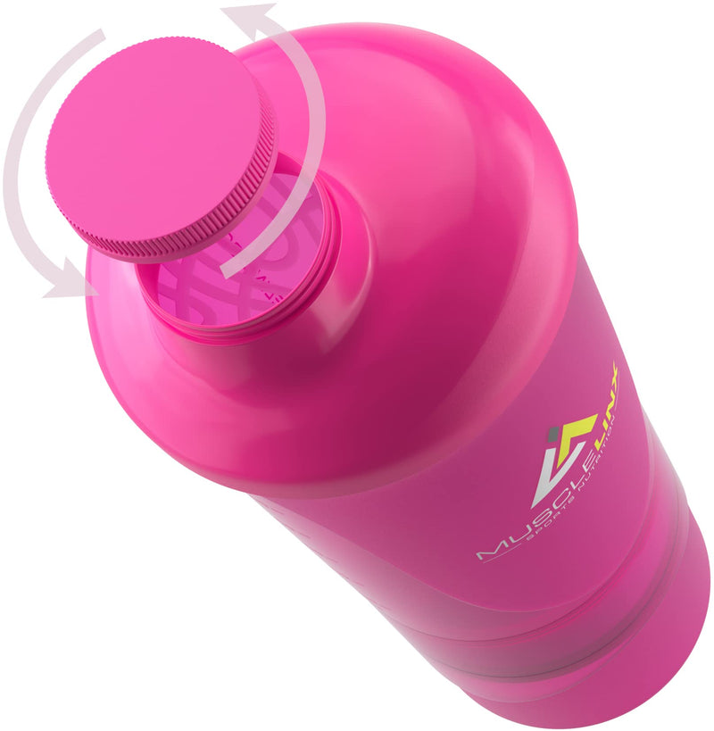 Pink Protein Shaker Plus Storage Screw top 100% Leak Proof Drinks Bottle 500ml to 700ml by Musclelinx - BeesActive Australia
