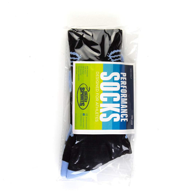 [AUSTRALIA] - ChalkTalkSPORTS Lacrosse Athletic Half Cushioned Crew Socks | Mid Calf | Single Stick | Multiple Colors Black/Carolina 