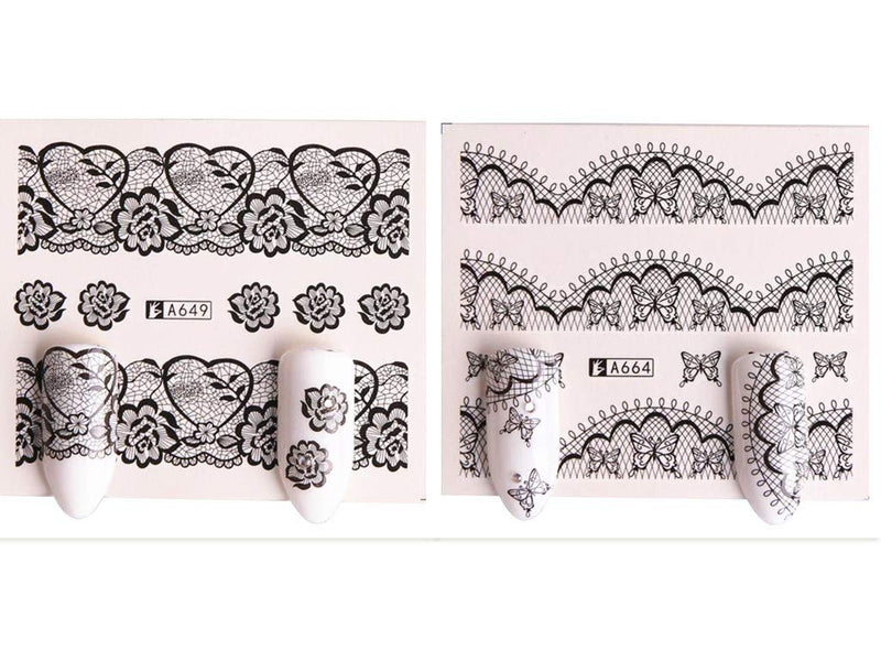 Valuu 40 Sheets Nail Art Stickers Water Transfer Nail Decals Black Lace Flower Series Design Manicure Tips，Nail Tips DIY Toenails Nail Art Decorations Accessories - BeesActive Australia