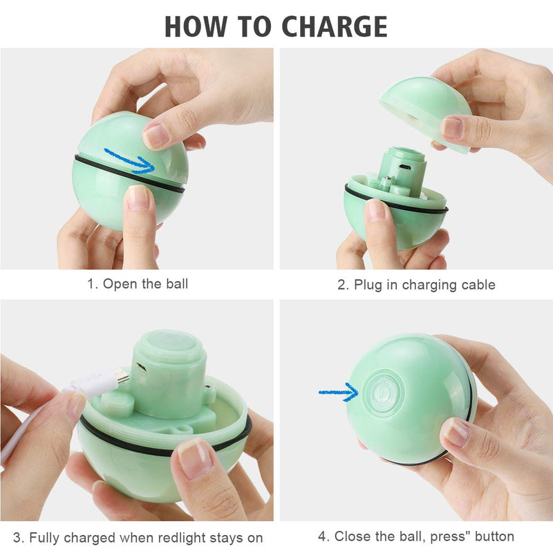 Interactive Cat Toys Ball with LED Light, 360 Degree Self Auto Rotating Intelligent Ball, Smart USB Rechargeable Spinning Cat Ball Toy,Stimulate Hunting Instinct Kitten Funny Chaser Roller Pet Toy Green - BeesActive Australia