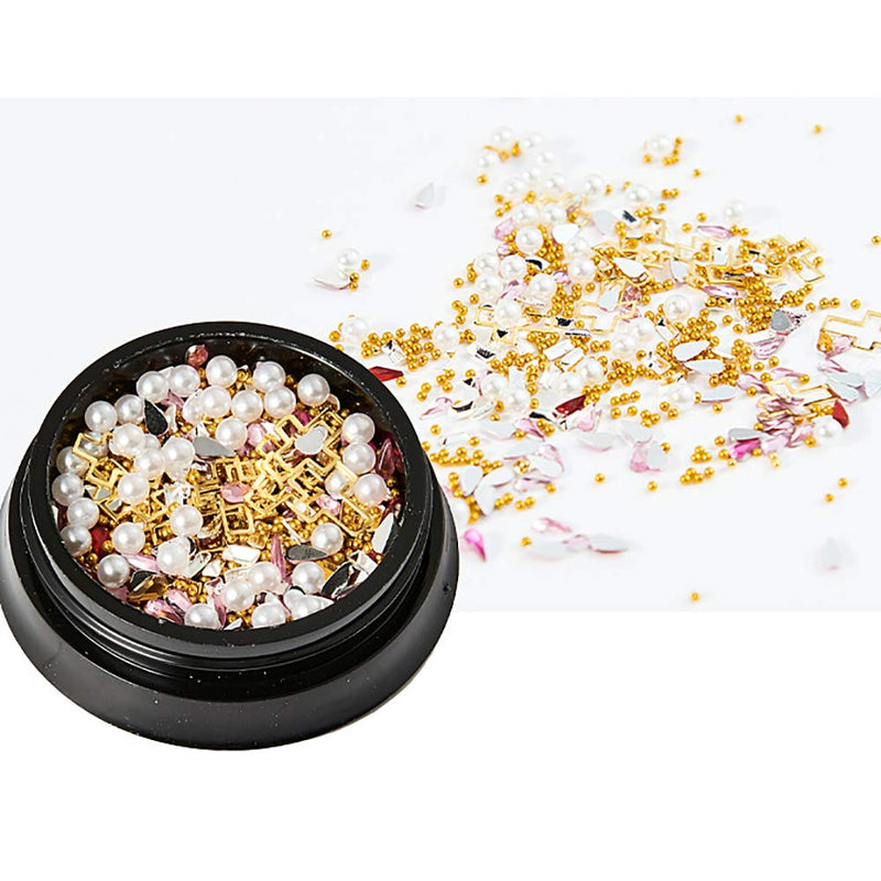 SILPECWEE 6 Boxes 3D Mix-shape Metal Nail Studs Big Gem Pearls Nail Art Rhinestone Nail Rivet Set Nail Jewels Decoration With 1Pc Tweezers And Picker Pencil NO1 - BeesActive Australia