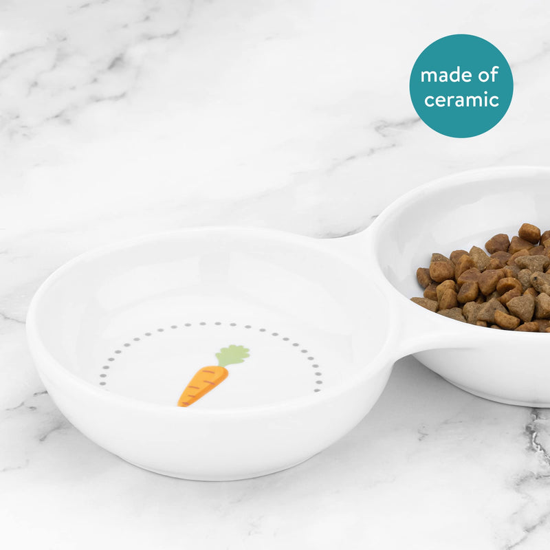 Navaris Double Food Bowl for Small Animals - Ceramic Food Bowls for Rabbits, Guinea Pigs, Small Pets - Rabbit Water Dish - Carrot and Grass Design - BeesActive Australia