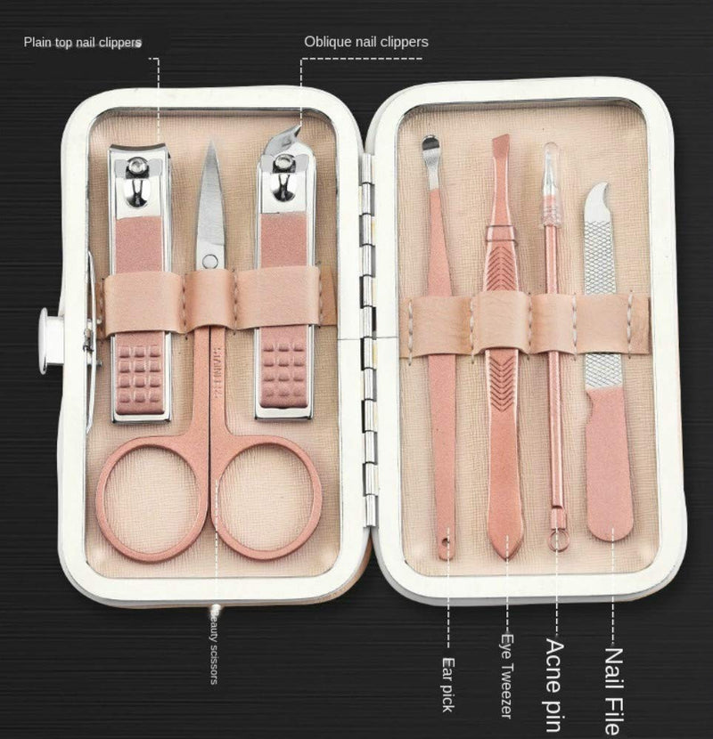 Nail Clipper Set, Manicure, Pedicure Kit, 7 in 1 Stainless Steel Professional Grooming Kit with Leather Travel Case(Rose gold) - BeesActive Australia