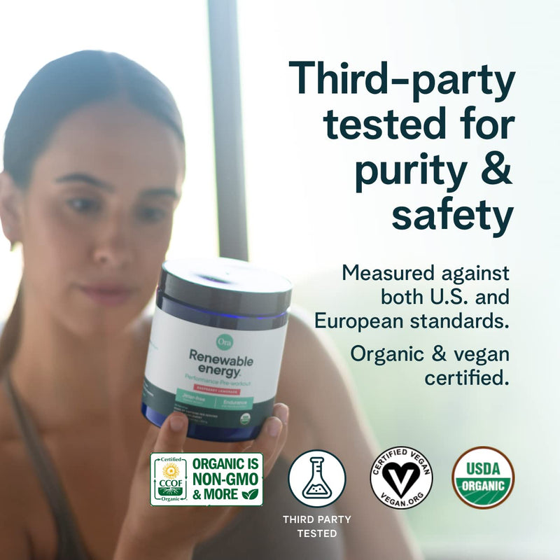 Ora Organic Natural Pre Workout Powder - Raspberry Lemonade Flavor- Provides Jitter Free Energy, Focus, Hydration, & Endurance - Vegan, Certified Organic, Soy, Dairy, & Gluten Free, 20 Servings - BeesActive Australia