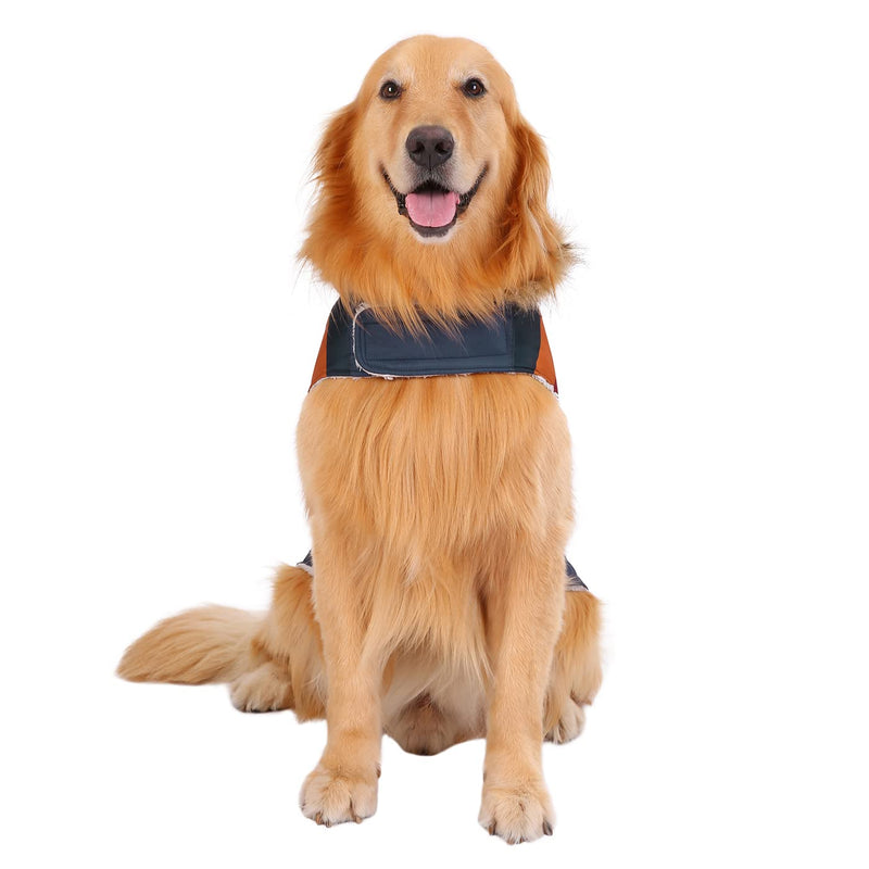 HDE Dog Puffer Jacket Fleece Lined Warm Dog Parka Winter Coat with Harness Hole X-Large Navy Retro Stripe - BeesActive Australia