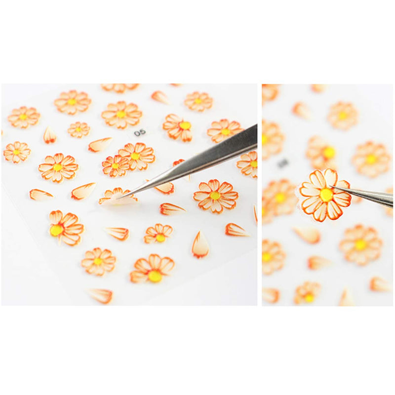 TailaiMei 5D Stereoscopic Embossed Flowers Nail Stickers - Engraved Pattern Real 3D Self-Adhesive Summer Nail Decals (4 Sheets) 5D Stereoscopic Flowers, 4 Sheets - BeesActive Australia