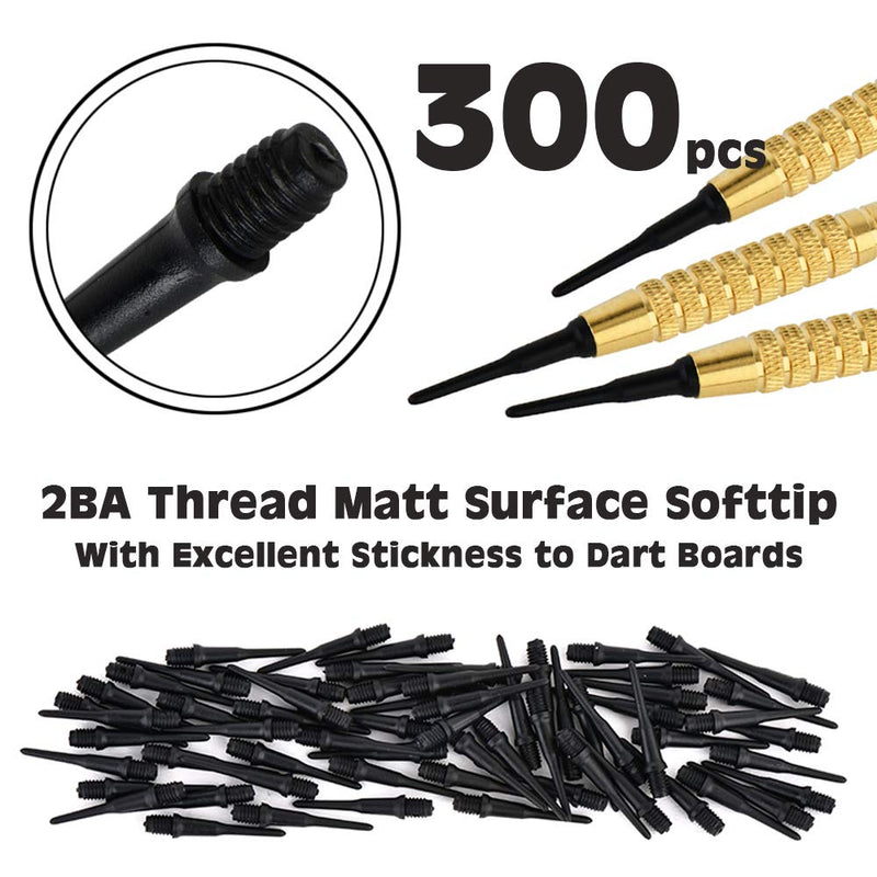 ONE80 Matt Black Soft Tips Replacement Dart Point 2BA Thread - 6 Pcs Durable Extra Thick Dart Flight 300pcs - BeesActive Australia