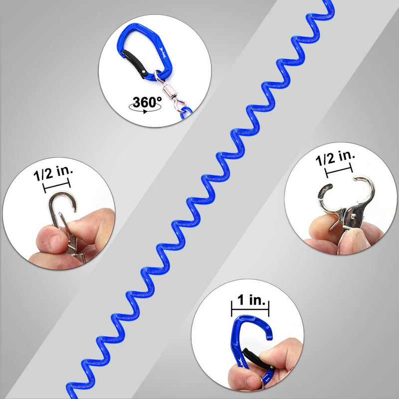 HERCULES M4 Heavy Duty Fishing Lanyard, Coiled Lanyard for Fishing, Rods, Pliers, Boating, Paddles, Kayak Pack of 2 Blue (17.7" Plus, 5.9") - BeesActive Australia