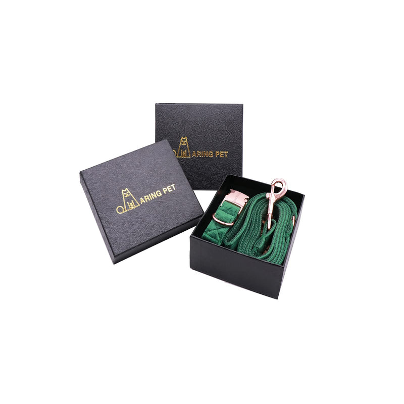 ARING PET Velvet Dog Collar and Leash Set, Soft Dog Collar and Leash, Adjustable Collars for Dogs S (Pack of 1) Dark green - BeesActive Australia
