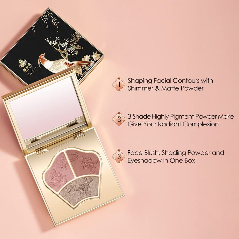 CATKIN X SUMMER PALACE Blusher Pink Nude Eyeshadow Palette Cheek Highlighter, 3-in-1 Moisturizing with Vitamin E Makeup Palette, 7.5g (C01) C01 - BeesActive Australia