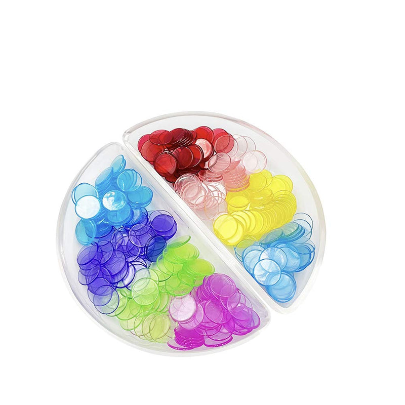 SEETOOOGAMES 600 Pieces 3/4 inch Transparent 8 Color Bingo Counting Chips Plastic Markers 600pieces - BeesActive Australia