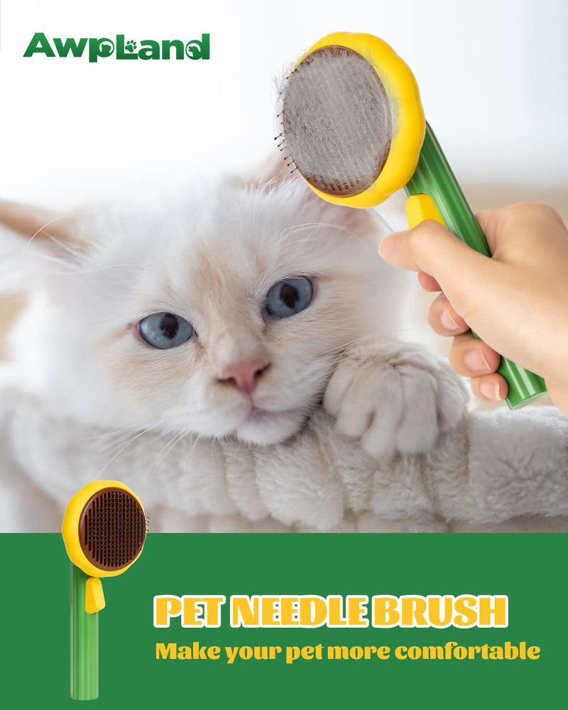 Pet Sunflower Slicker Brush, Self Cleaning Brush for Short or Long Haired Cats and Dogs, Waterproof and Easy to Clean- Shedding and Grooming Tool for Pets, Remove Loose Hair, Fur, Undercoat, Mats, Tangled Hair, knots - BeesActive Australia
