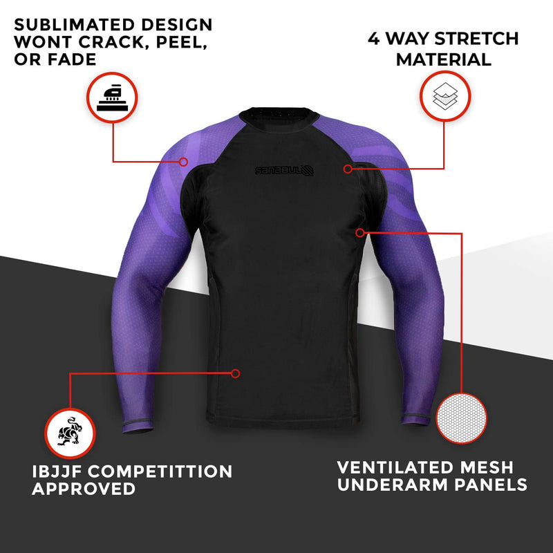 Sanabul Essentials Long Sleeve Compression MMA BJJ Wrestling Cross Training Rash Guard Purple Medium - BeesActive Australia