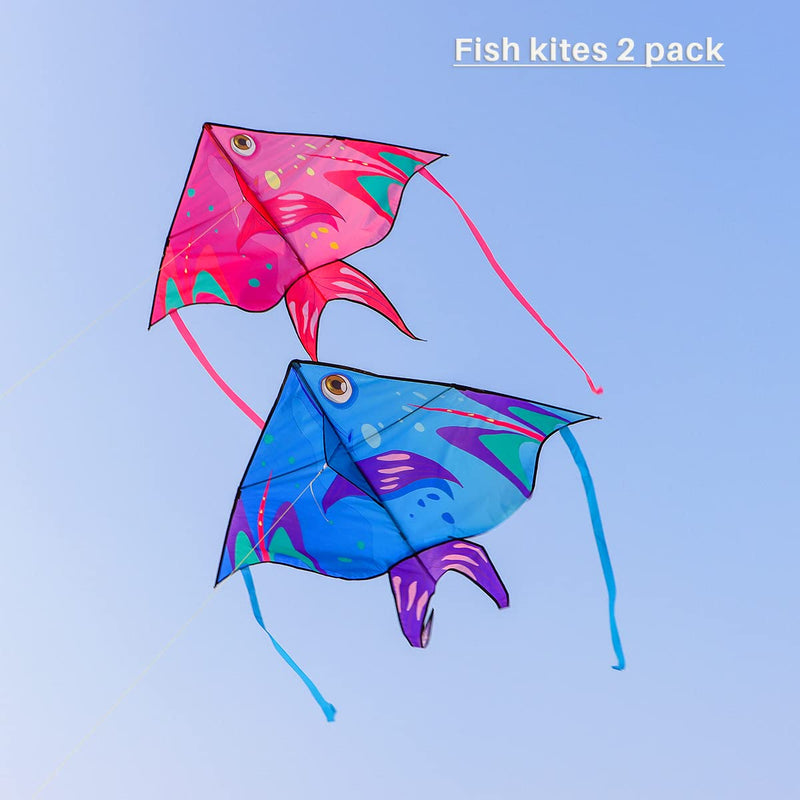 XENTUMI Fish Kite with String, Kites for Kids & Adults, Easy to Fly and Assemble, Beach Kite for Kids 4-8 8-12 Kites for Beginner Girls and Boys Delta Kites for Toddlers Age 3-5 Bule and Pink - BeesActive Australia