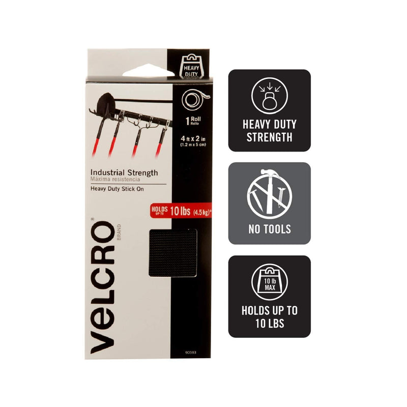 VELCRO Brand - Industrial Strength | Indoor & Outdoor Use | Superior Holding Power on Smooth Surfaces | Size 4ft x 2in | Tape, Black - Pack of 1, (Model: 90593) - BeesActive Australia