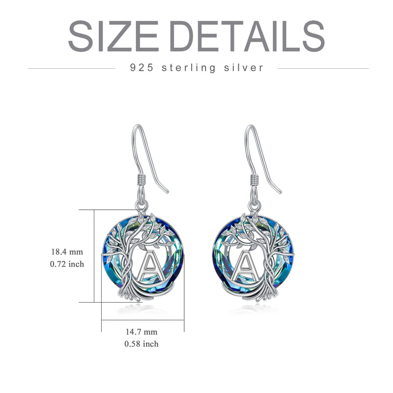 TOUPOP Earrings for Women Tree of Life Earrings with A-Z Initial Letter 925 Sterling Silver Hooks Drop Earrings Tree Dangle Earrings with Blue Circle Crystal Birthday Jewelry Gifts for Women Girls Friends - BeesActive Australia