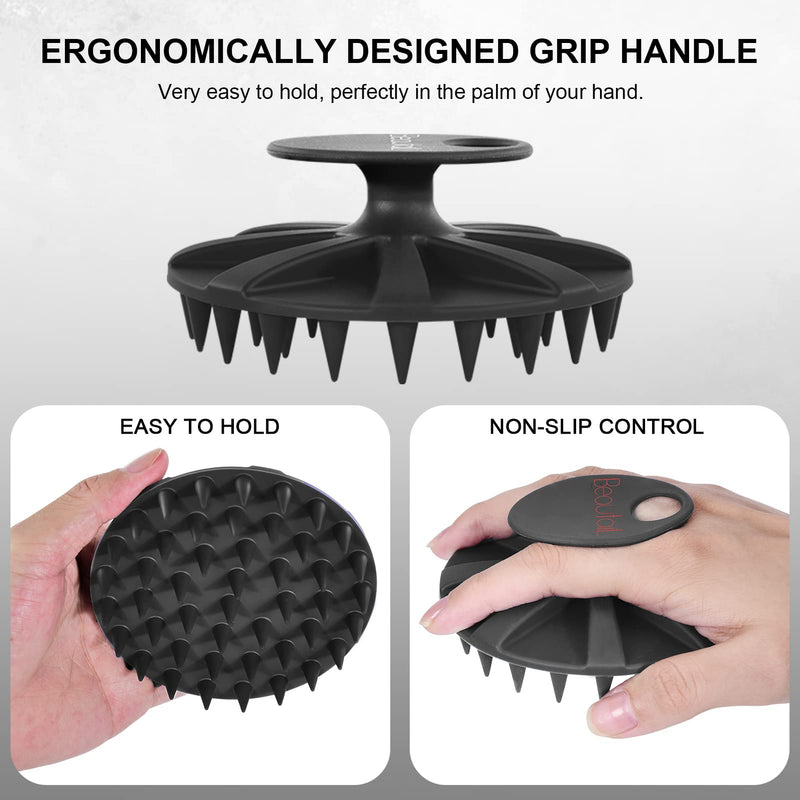 BEAUTAIL Hair Scalp Massager Shampoo Brush, Soft Silicone Head Care Scrubber and Exfoliator for Dandruff Removal and Hair Growth, Washing Hair Scrub Brush for Women Men Pet, 1 Pack, Black - BeesActive Australia