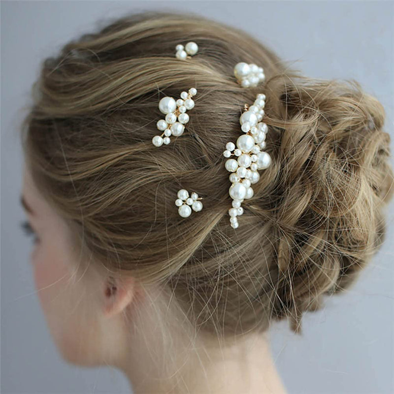 5 Pcs Bridal Pearl Hair Comb Hairpin Handmade Pearl Hair Slides Rhinestone Bridal Headpiece Hair Accessories for Women - BeesActive Australia