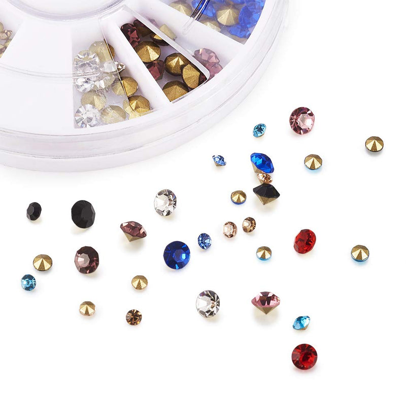 Pandahall 3 Boxes Glass Rhinestone Gems 2mm 3mm Nail Art Mixed Color Pointed Back Diamond Rhinestone Beads 12 Colors Pointed Back - BeesActive Australia