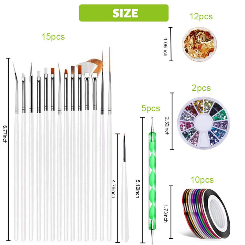 Nail Art Supplies Kit, Nail Art Brushes Kit with Nail Dotting Pen,Nail Painting Brushes,Manicure Tapes, Color Rhinestones（White） - BeesActive Australia