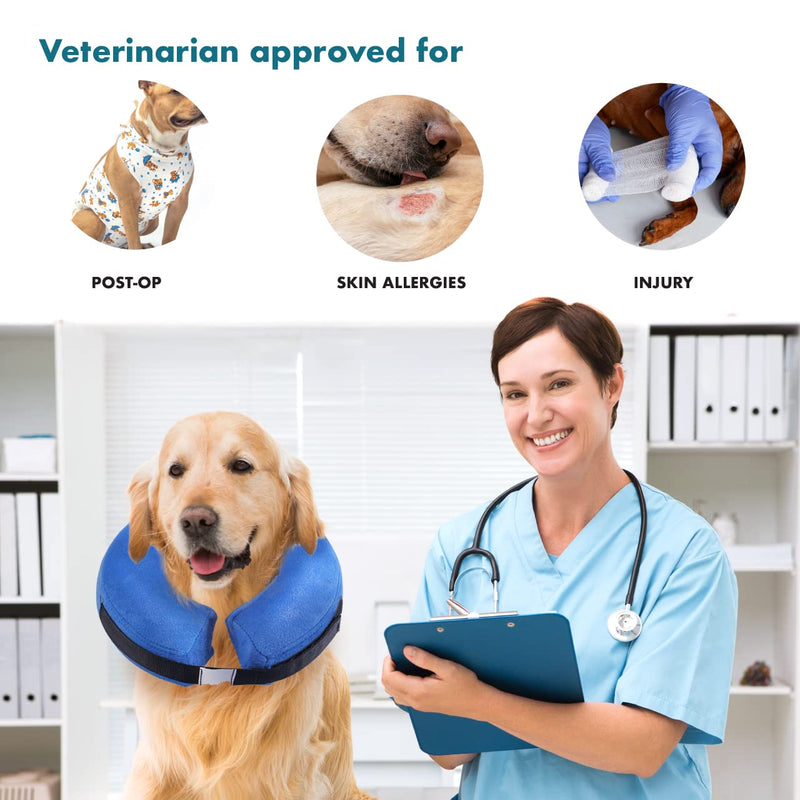E-KOMG Dog Cone After Surgery, Protective Inflatable Collar, Blow Up Dog Collar, Pet Recovery Collar for Dogs and Cats Soft Large(12"-18") Blue - BeesActive Australia